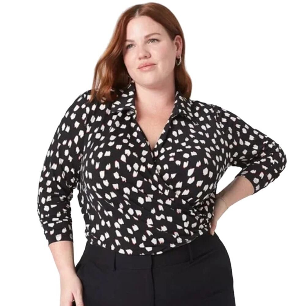 Lane Bryant Leopard Classic Crop Collared Surplice Shirt 18/20